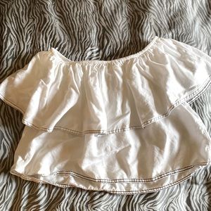 Zara off the shoulder white with black hemstitch top